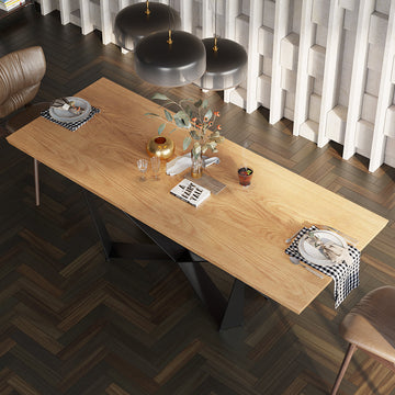 55.1" Retro Rectangular Dining Table with Wooden Tabletop for 6 Person